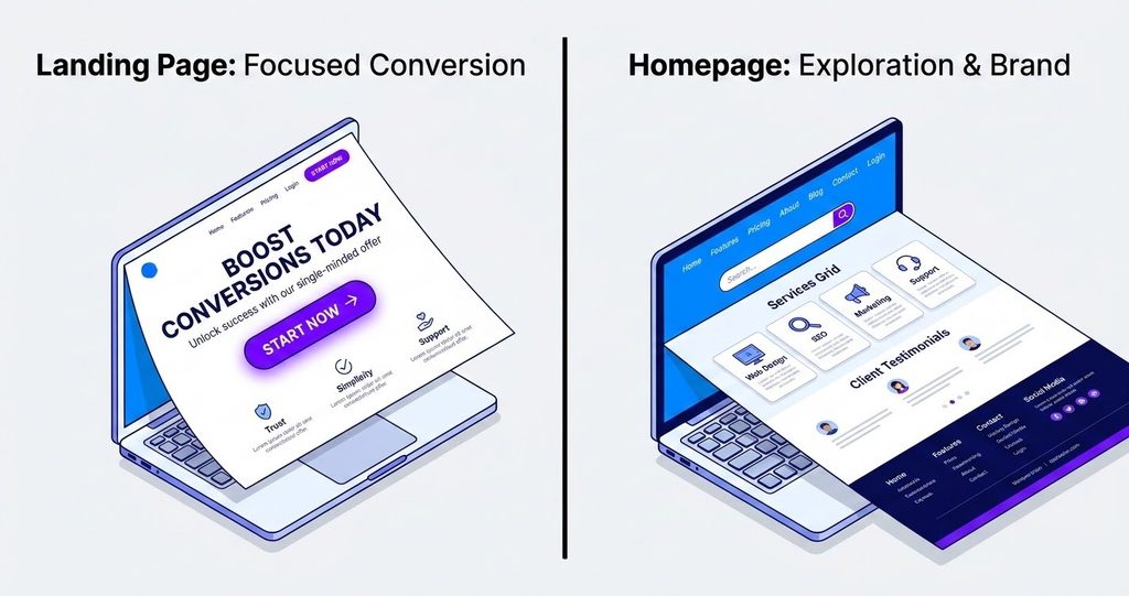 Landing Pages vs. Homepages: Key Differences and When to Use Each